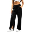thumbnail image 2 of Aezemi Women High Waisted Long Sweatpants Split Hem Loose Fit Elastic Waist Drawstring All Match Trousers Fashion Casual Palazzo Fall Spring Trendy Pants with Pockets XL, 2 of 9