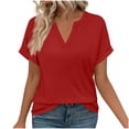 thumbnail image 2 of Vmvidoty Womens Tops V Neck Short Sleeve Summer Shirts Tunic Dressy Casual Blouses Red S, 2 of 6