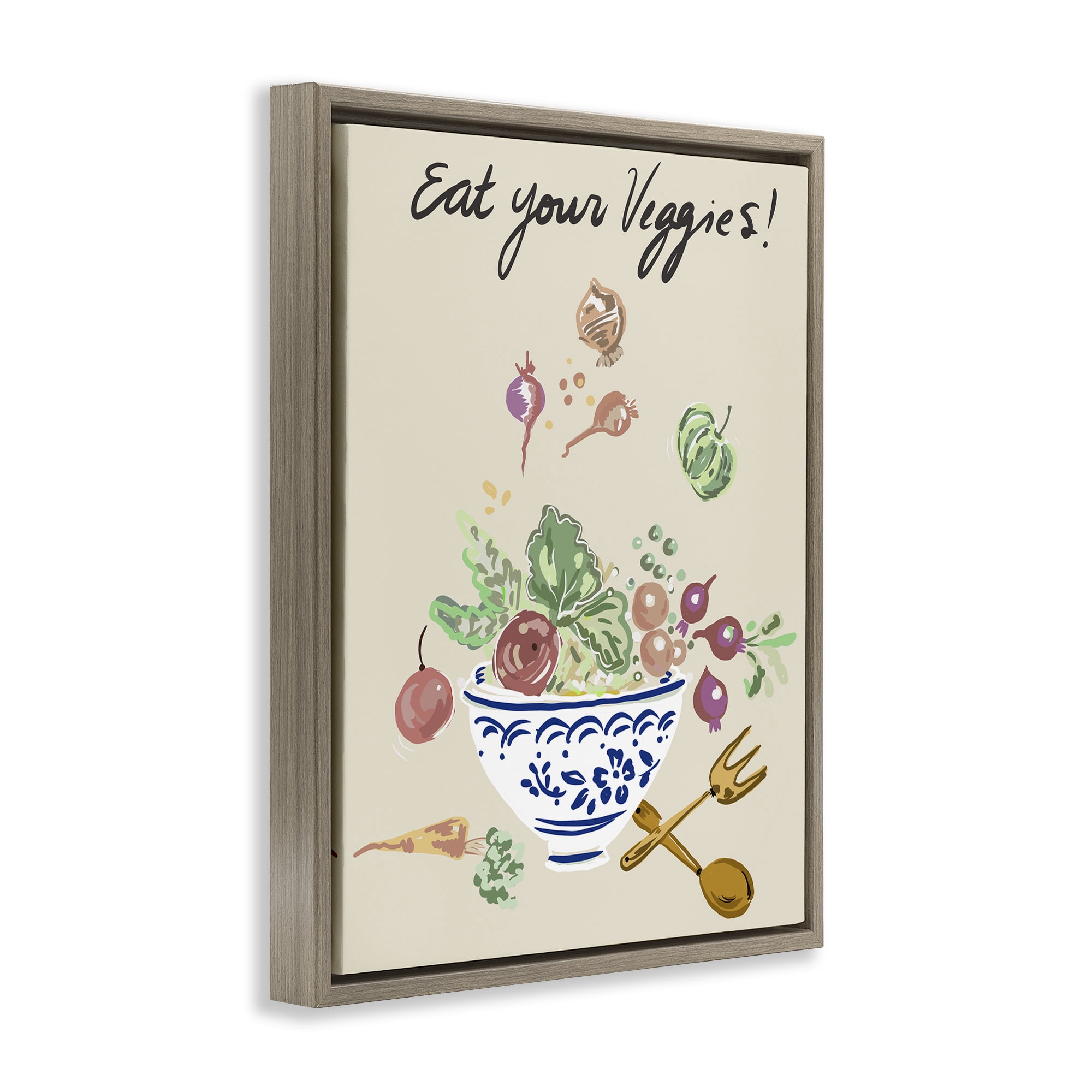 Stupell Industries Eat Your Veggies Bowl Brown Framed Floater Canvas Wall Art, design by Ani Del Sol