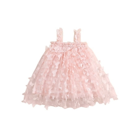 

Toddler Baby Girl 3D Butterfly Tulle Tutu Dress Strappy Princess Dresses Sundress