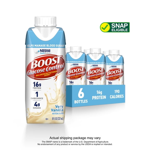BOOST Glucose Control Nutritional Drink Protein Shakes, Very Vanilla, 8 fl oz, 6 Pack