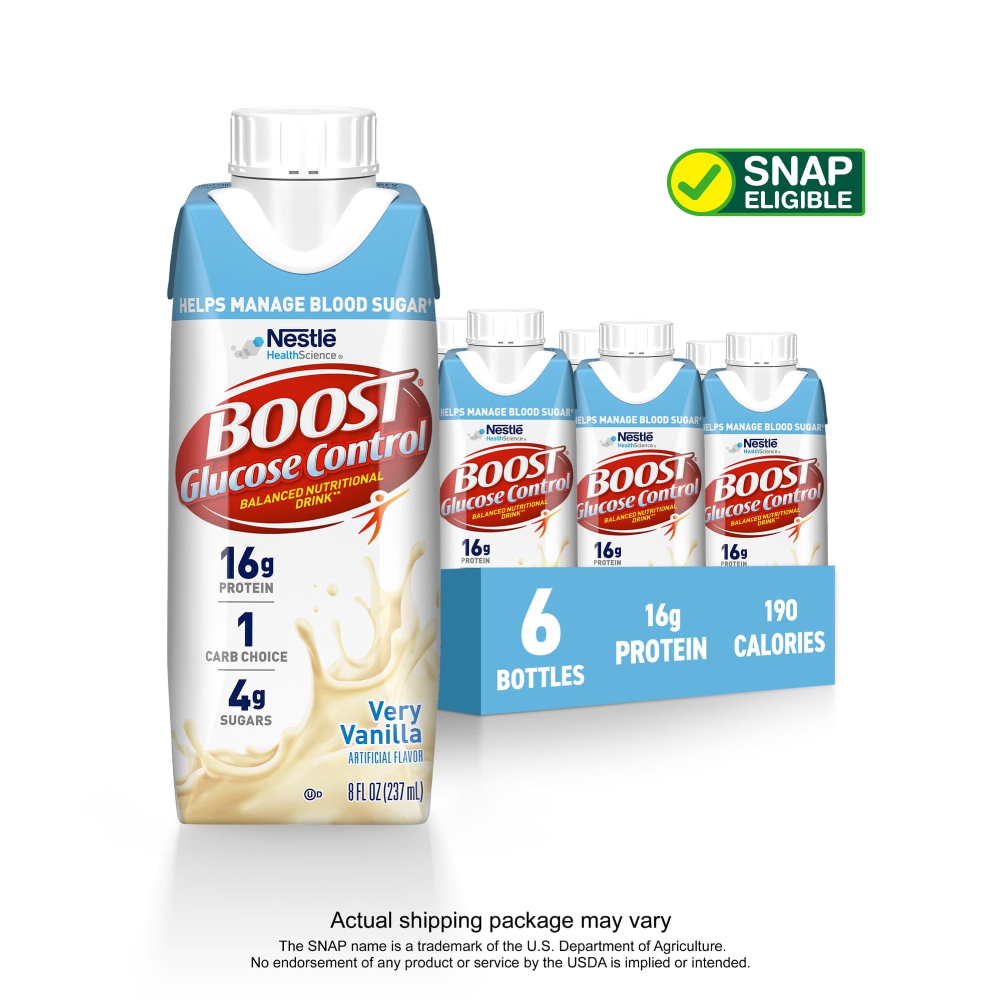 Nestle Boost Glucose Control Balanced Nutritional Drink Very Vanilla 8 oz Bottle 6 Ct