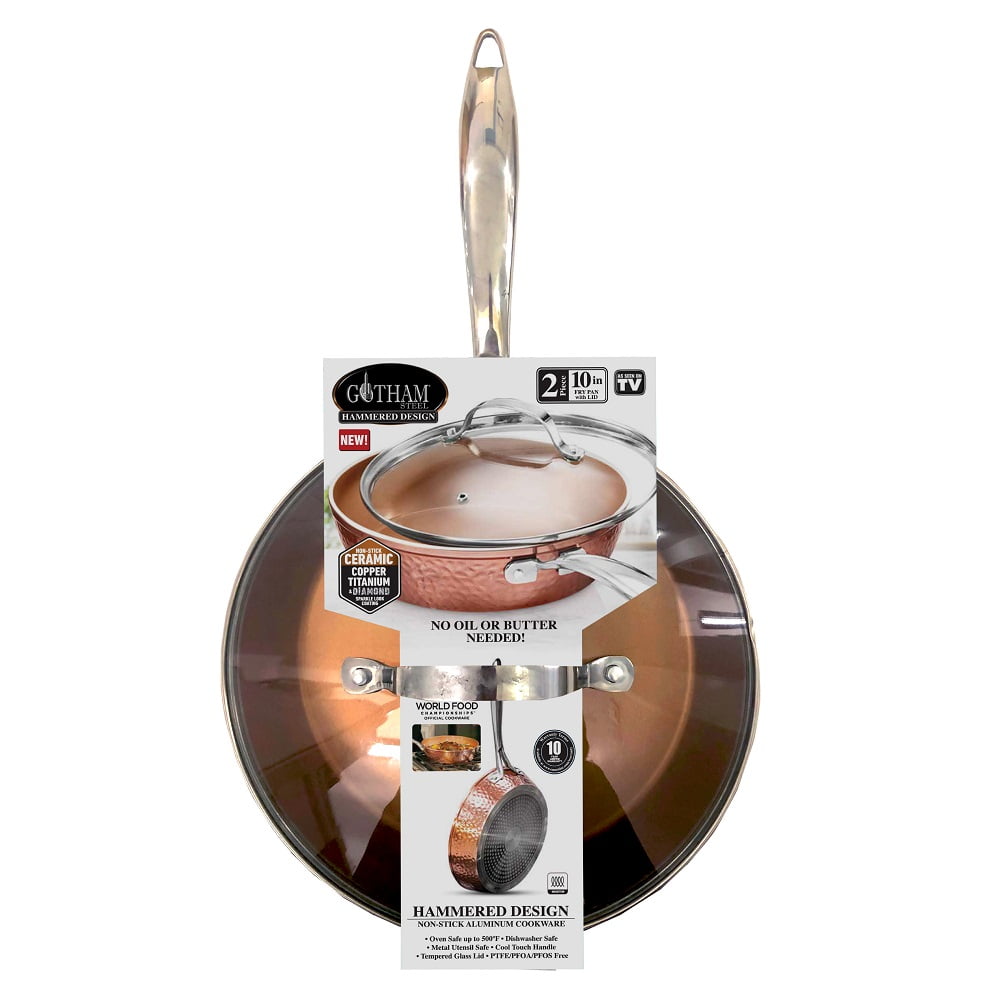 Gotham Steel 10" Hammered Fry Pan with Lid, Ultra Nonstick, Stay Cool Touch Handle, Oven Safe
