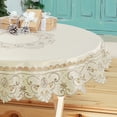 thumbnail image 3 of PiccoCasa Linen Rose Embroidered Round Tablecloth 48" Dia Waterproof, 3 of 7