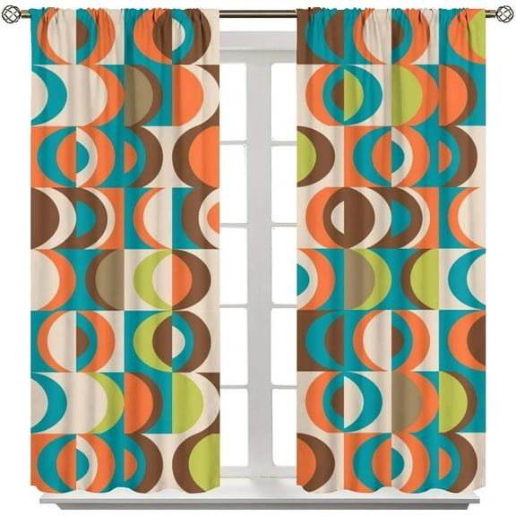 Retro Mid Century Curtain, Colorful Style Window Treatments for Bedroom Vintage Abstract Geometric Drapes for Kitchen Living Room 26"W x 54"L (Pack of 2)
