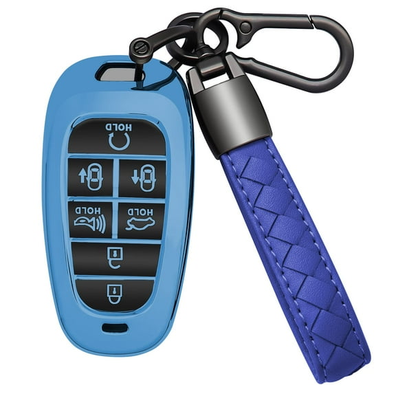 for Hyundai Key Fob Cover 7 Button with Leather Keychain Soft TPU 360 Degree Protection Car Key Case Shell Holder Fits for 2023 2022 2021 2020 Hyundai Sonata Santa fe Tucson