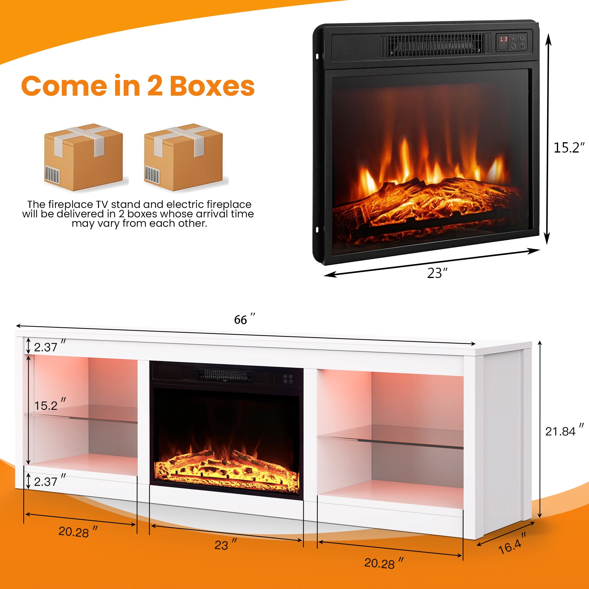 IHOMEadore Fireplace TV Stand for TVs up to 75 Inch, 66 Inch Entertainment Console with 23" Electric Fireplace