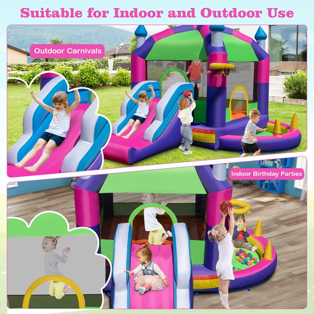 Aimee Lii Inflatable Bounce Castle with Canopy Shade Cover and Slide, Playhouse for Kids Outdoor