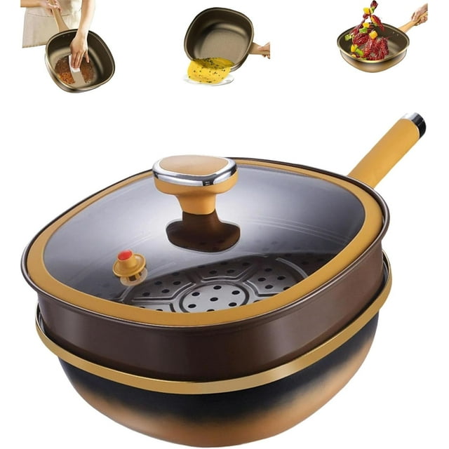 12in Titanium Alloy Non-Stick Pot with Lid, Non-stick Cooking, Multi-functional Large Capacity, for Induction, Gas, Electric, and Halogen Stoves, Durable and Easy to Clean (Pot+Lid+Steamer)