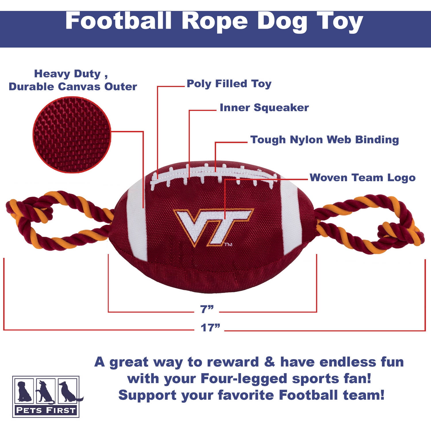 Pets First Collegiate Virginia Tech Nylon Football-Licensed
