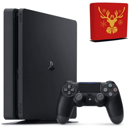 Sony Playstation 4 Game Console- 1TB HDD Slim Edition Jet Black - 1 DualShock Wireless Controller - PS4 Bundle With Christmas Deer Gift Bag