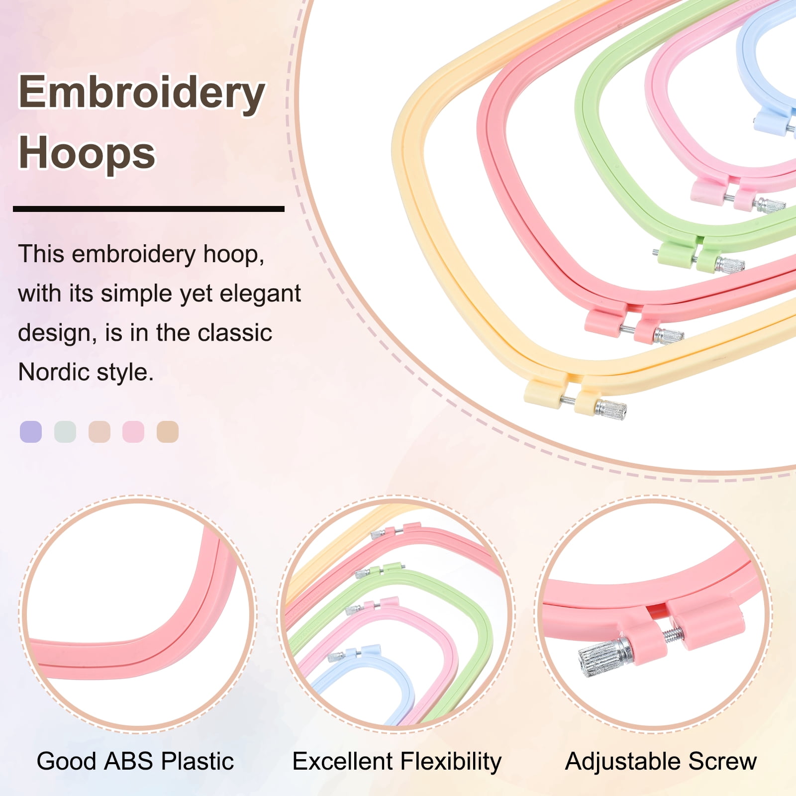Uxcell 3 Pieces 9.1" x 13" Rectangle Embroidery Hoops, ABS Adjustable Cross Stitch Hoops, Watermelon Red