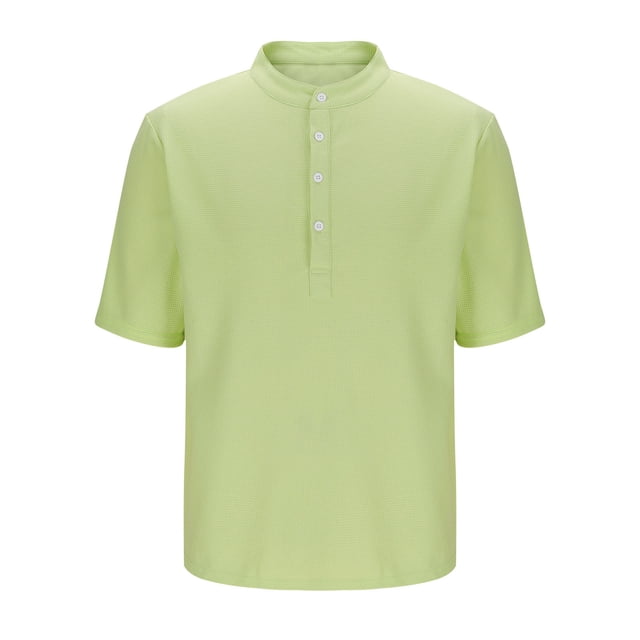 Camisa de Manga Corta Botón de los Hombres, Casual Color Sólido, de Pie Cuello Piña Camisa de Blusa Cuadrada