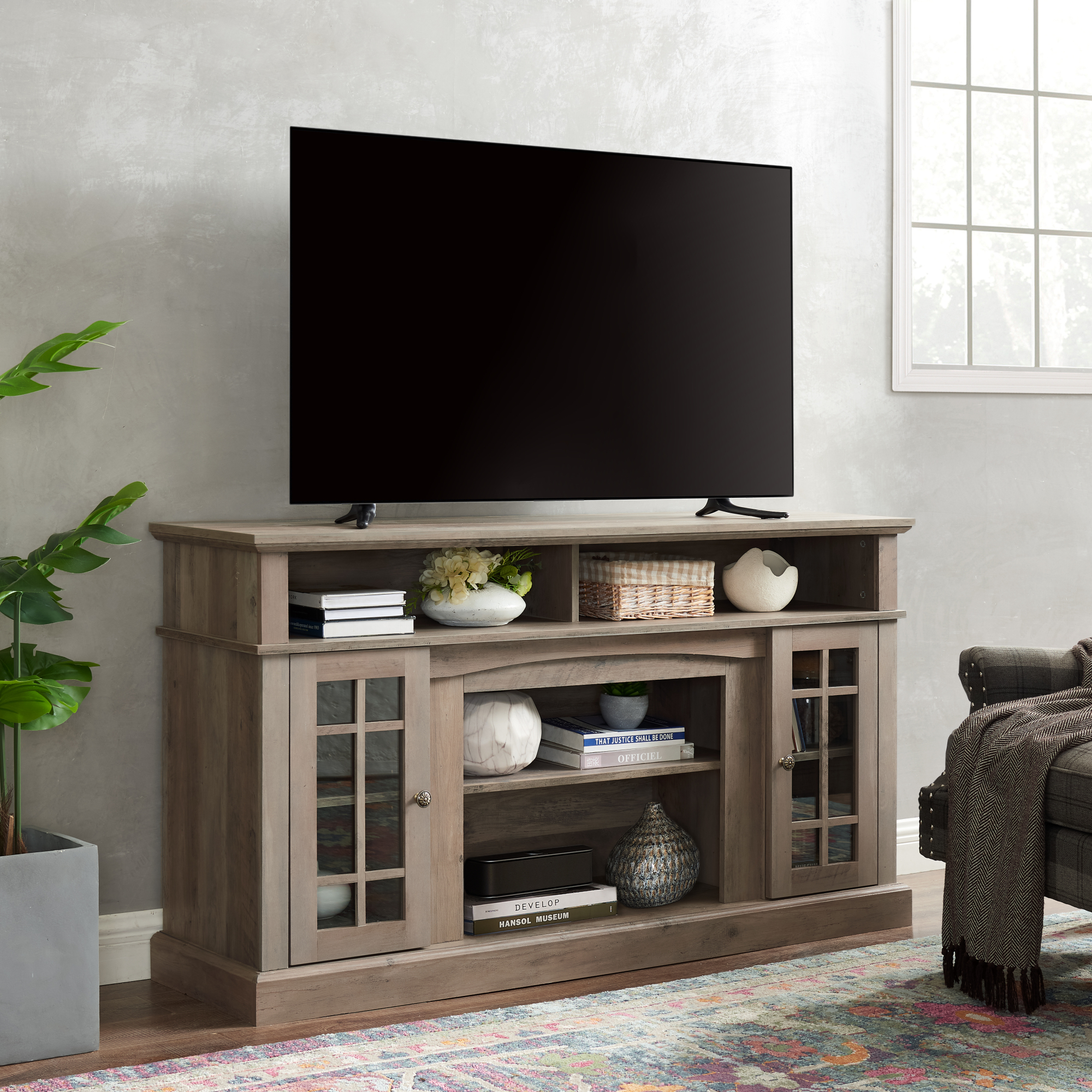 Jopath TV Stand for 65 Inch TV, Modern TV Cabinet with Open and Closed Storage for Living Room Gray