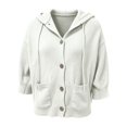 thumbnail image 5 of Endives Womens Cardigan Sweaters Hooded 3/4 Length Sleeve Knit Cardigan Button Front Loose Casual Oversized Sweater Coat With Pockets Cardigan Sweaters for Women White XXL, 5 of 6