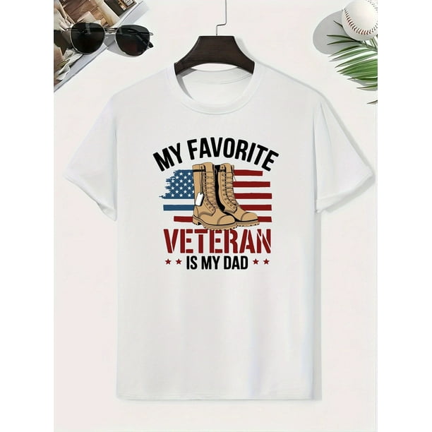 MY FAVORITE VETERAN Boys T-Shirt - Patriotic Military Apparel with American Flag & Combat Boots Graphic, Lightweight Breathable Cotton Short Sleeve Tee for Youngsters, Summer Casual Top