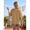 thumbnail image 3 of Women's Casual Loose Fit 3/4 Bell Sleeve Crew Neck Cotton Blend T-Shirt Tops,Khaki,M, 3 of 7