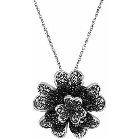 1/3 Carat T.W. Diamond Sterling Silver Fashion Flower Pendant, 18