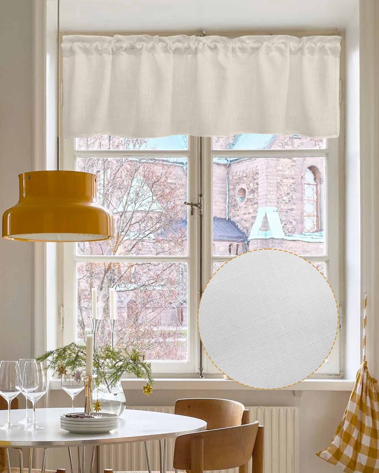 Beige Linen Curtain Valance for Bedroom/Bathroom/Kitchen/Living/Dining Room Window,Solid Color Pure Contemporary Minimalist Aesthetics Decor Pocket Topper Drapes Decorative Cafe Drapery 54"x18"