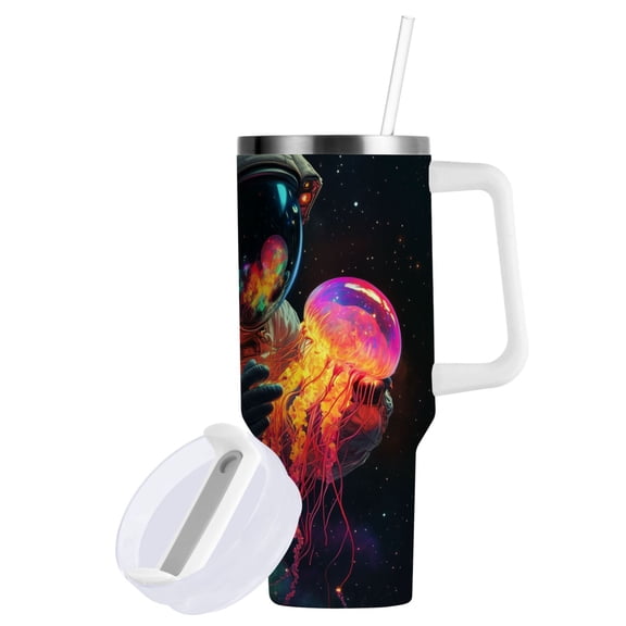 Yayeee 40oz Stainless Steel Tumbler with Straw and Handle Double-Wall Insulated Travel Water Bottle, Black Astronaut