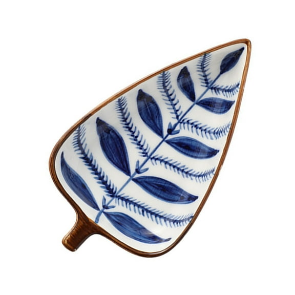 REOFLYUP Blue Ceramic Mini Saucer for Kitchen Use Leaf Design Perfect for Appetizers and Desserts 4.5 Inches