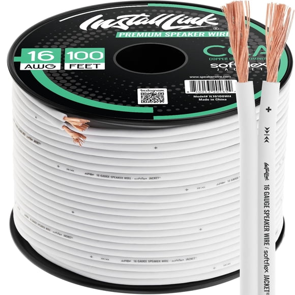 Cable de instalación de altavoz, calibre 16 (1,3 mm²), 30,5 m, CCA blanco