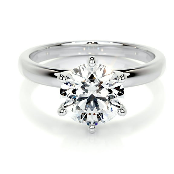 Edge Jewel 1.9 Ct Round Cut Brilliant Diamond Ring - 14K White Gold Plated Jewelry - Wedding Ring Style for Her - Solitaire Look - Sleek Stone Setting