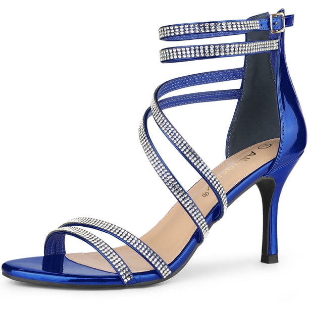 Sandalias de Tacón de aguja con Diamantes de Imitación Allegra K PU Azul marino 36