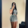 thumbnail image 4 of Women Short Skirt Set Drawstring Pleated Ombre Skirt High Waist Slim Fit Top Clothes Set, 4 of 4