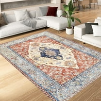 Waipfaru 6.5x9.2 Boho Tribal Area Rug, Washable Large Rugs for Living Room,Soft Non-Slip Print Vintage Farmhouse Carpet Rug for Bedroom Room Office Home Decor