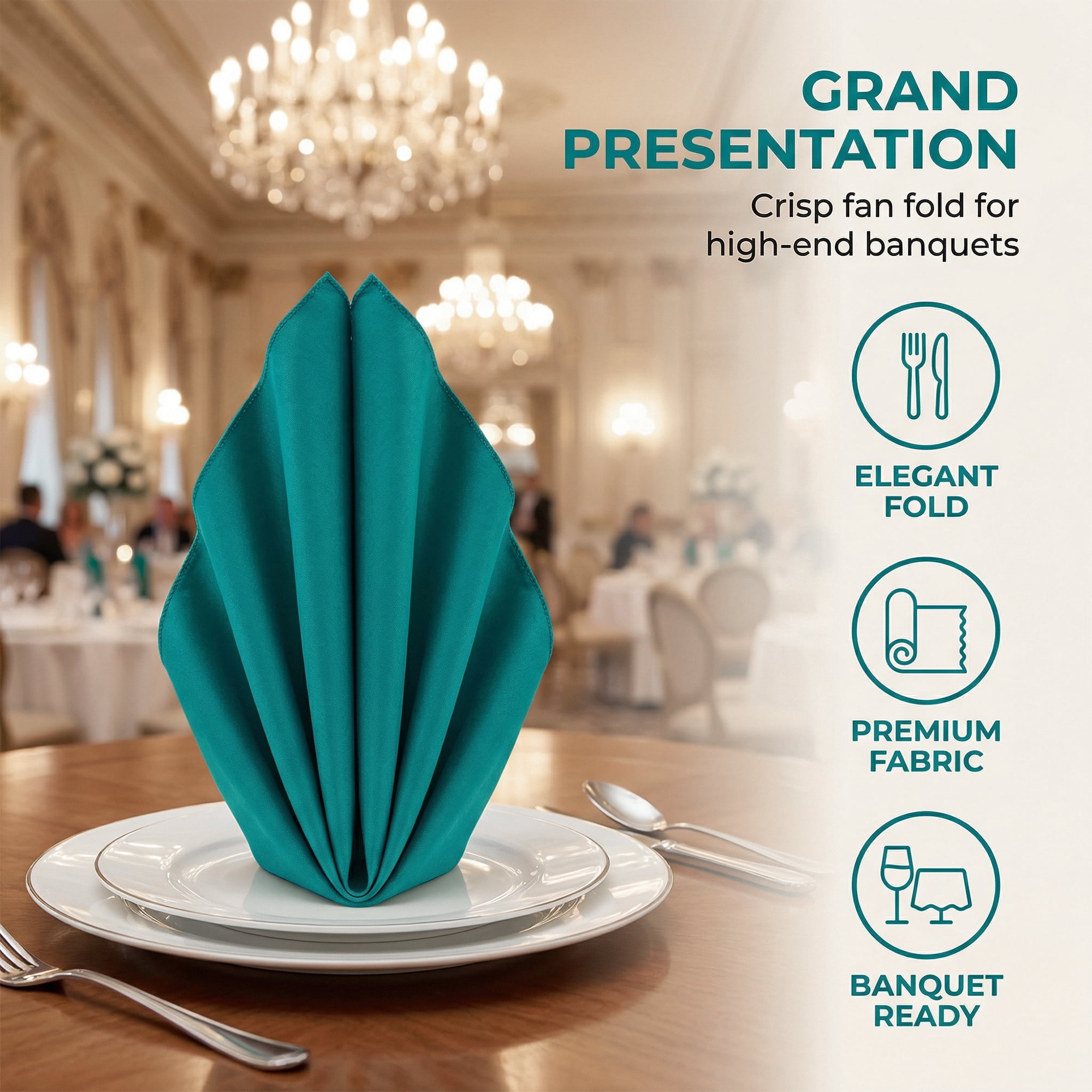 Unique Bargains 12Pcs Reusable Table Dinner Napkins Peacock Blue 12x12inch