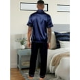 thumbnail image 4 of Men's Silk Satin Pajama Set Short Sleeve Classic Sleepwear Button Down Loungewear with Long Pants, 4 of 6