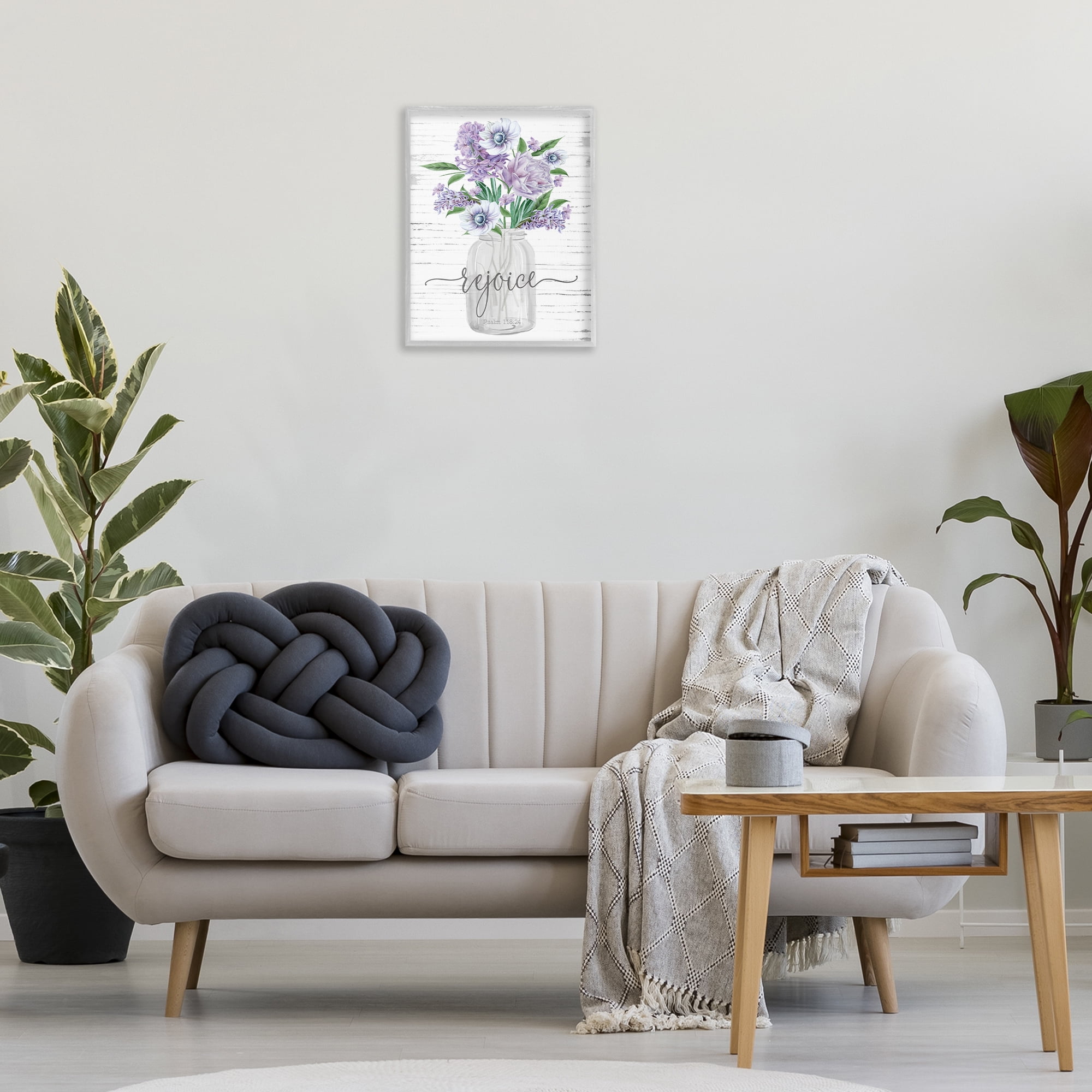Stupell Industries Purple Rejoice Bouquet Religious Painting Gray Framed Art Print Wall Art, 16 x 20