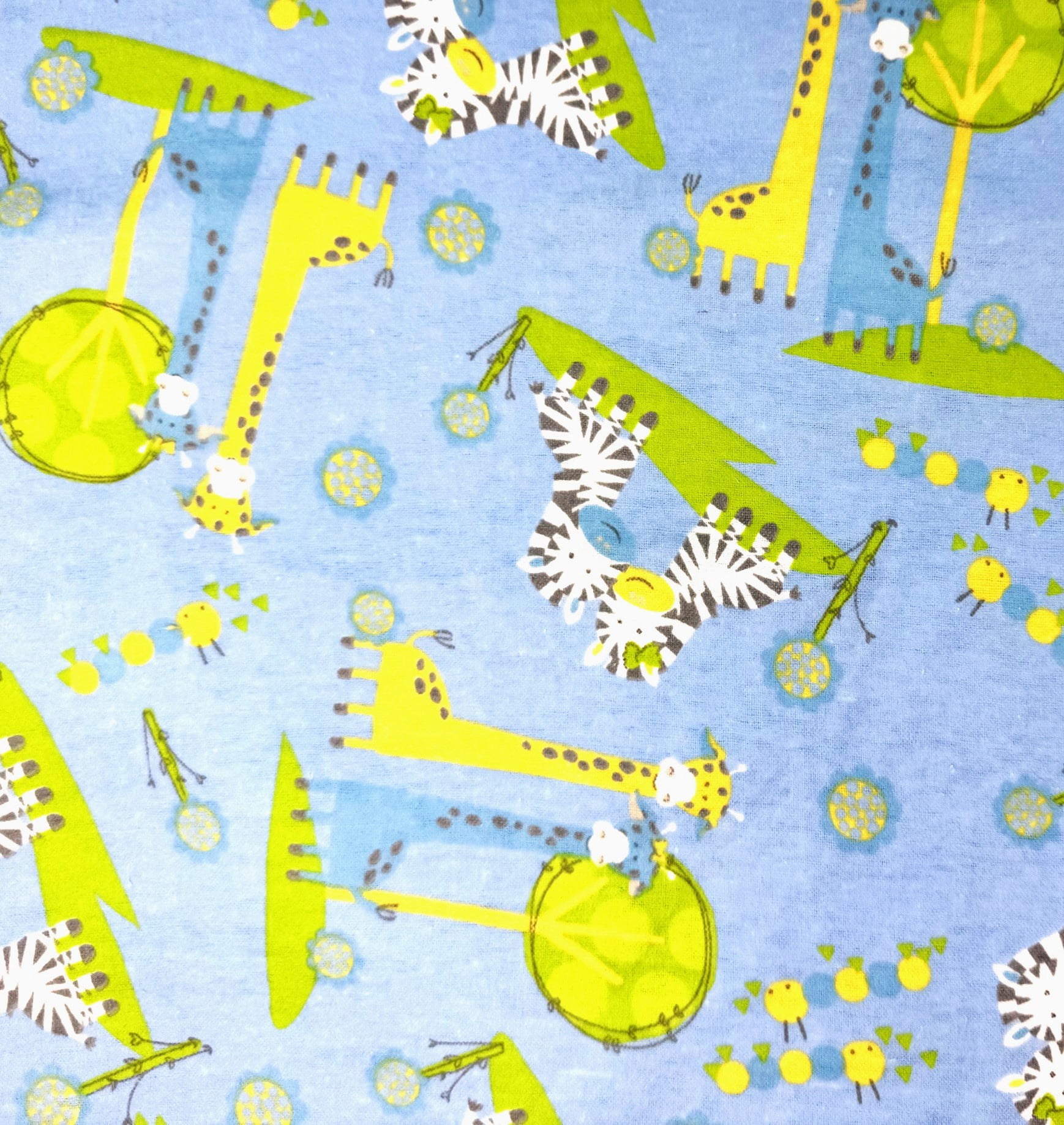 1 Yard - Baby Safari Animals Zebra & Giraffe on Blue Flannel Cotton Fabric (Great for Sewing, Craft Projects, Throw Pillows & More) 1 Yard X 44" Wide