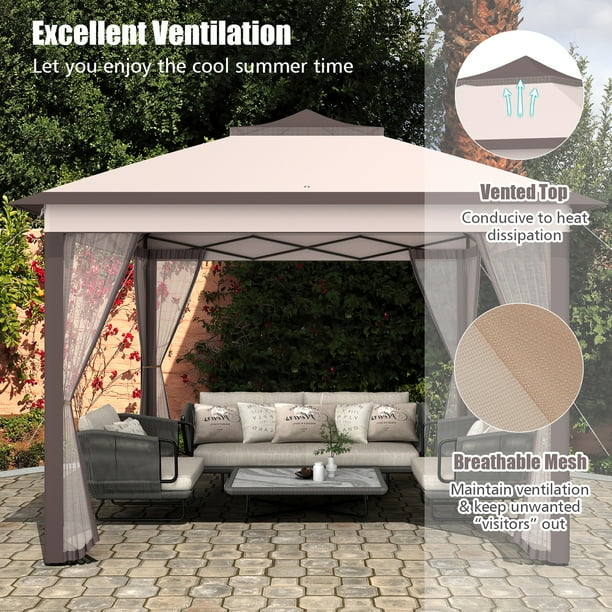 Costway 2-Tier Pop-Up Gazebo Tent for Resort Patio Furniture