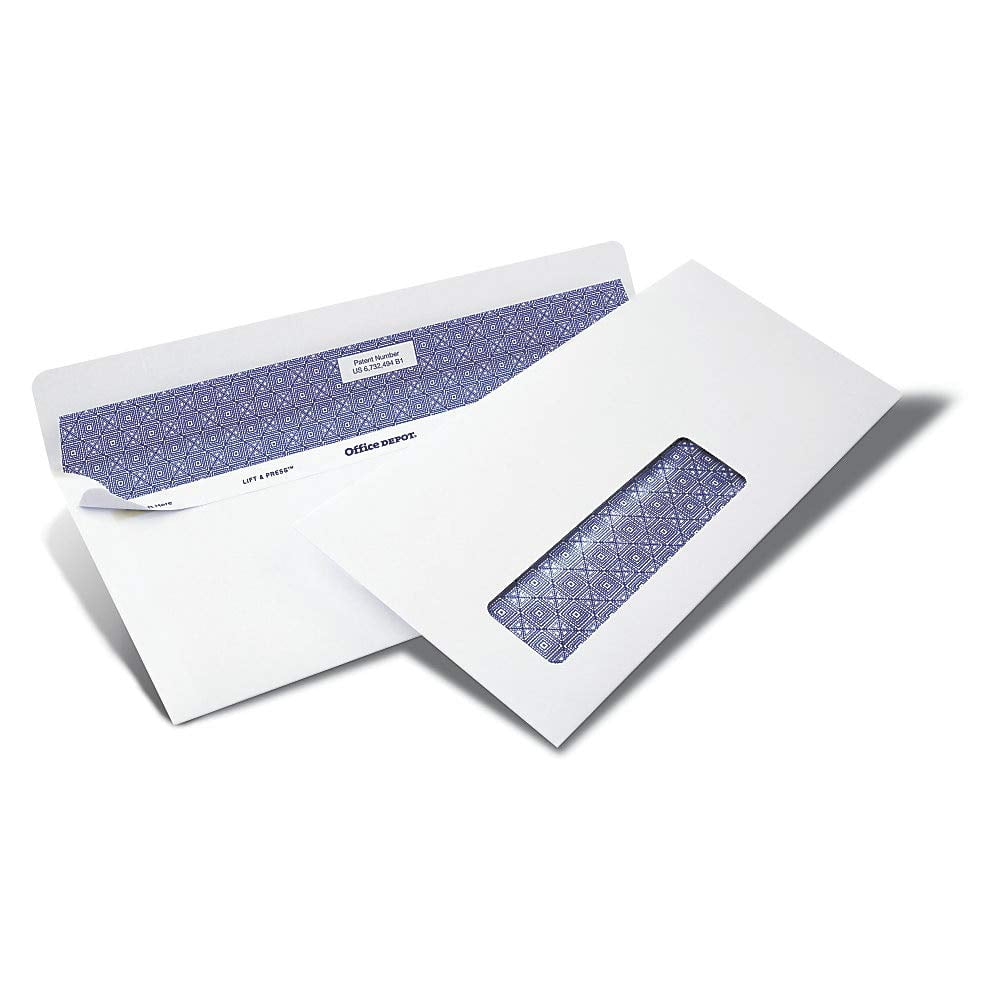 Office Depot 100% Recycled Lift  Press(TM) Window Envelopes, #10 (4 1/8in. x 9 1/2in.), White, Pack Of 500, 76171
