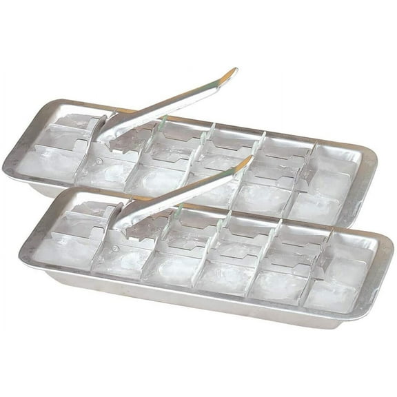 Vintage Kitchen Aluminum Metal Ice Cube Trays, Set of 2 – Each Tray Features 18 Slot Ice Cube Maker with Easy Release Handle