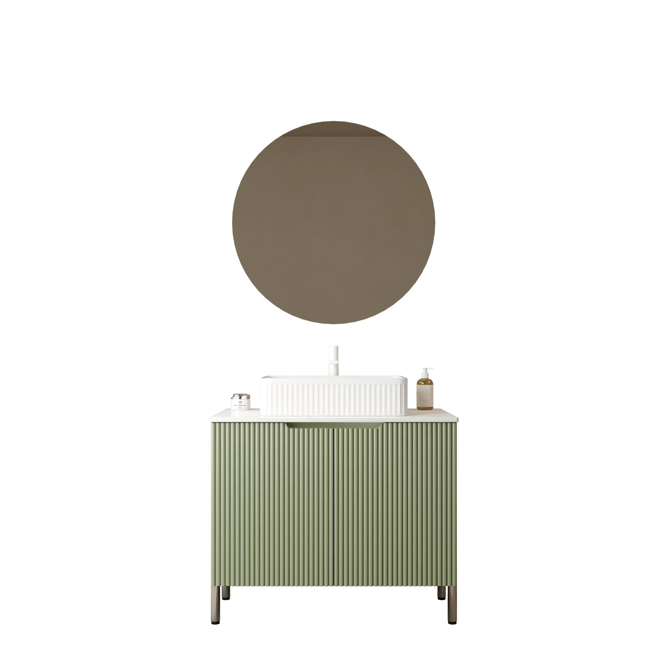 Noble House TURIO 30" Bathroom Vanity with Sintered Stone Countertop, Storage Cabinet, White Rectangle Basin, Light Green