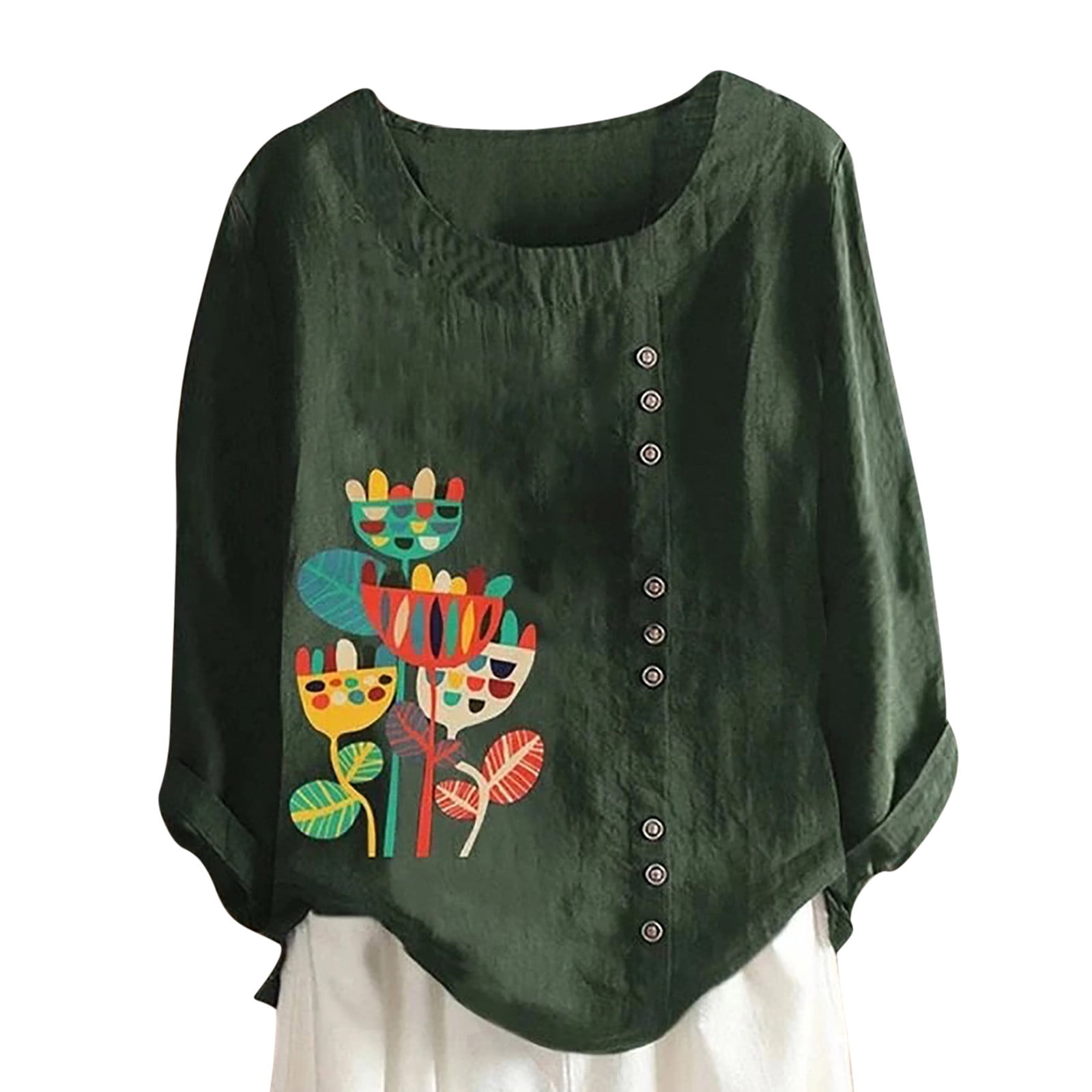 Dqueduo Plus Size Women Tops Summer Casual Button Floral Print Short ...
