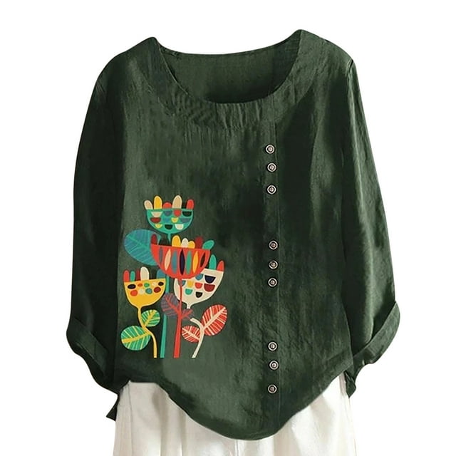 Pompotops Mode Femmes Décontracté Bouton Imprimé Floral Manches Courtes T-Shirt Blouse Hauts Liquidation