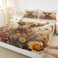 thumbnail image 3 of Manfei Animal Highland Cow Fitted Sheet Full 3 Pieces,Watercolor Flowers Bed Set,Beige Brown,1 Fitted Sheet and 2 Pillowcases, 3 of 6