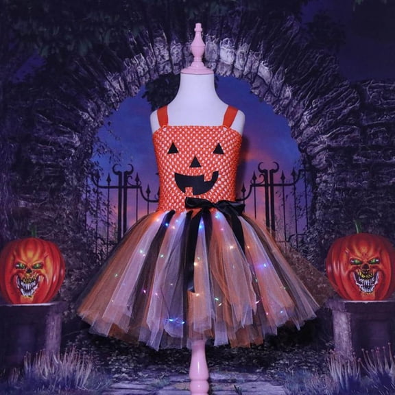 NinXxx LED Lights Pumpkin Tutu Dress Halloween Party Performance Outfit Multicolour 3-4 Years