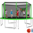 thumbnail image 1 of KOFUN 1400LBS 14FT Trampoline for Kids and Adults Outdoor Backyard Trampoline with Safety Enclosure Net, Removable Basketball Hoop, Ladder, A Ball, Green, 1 of 7