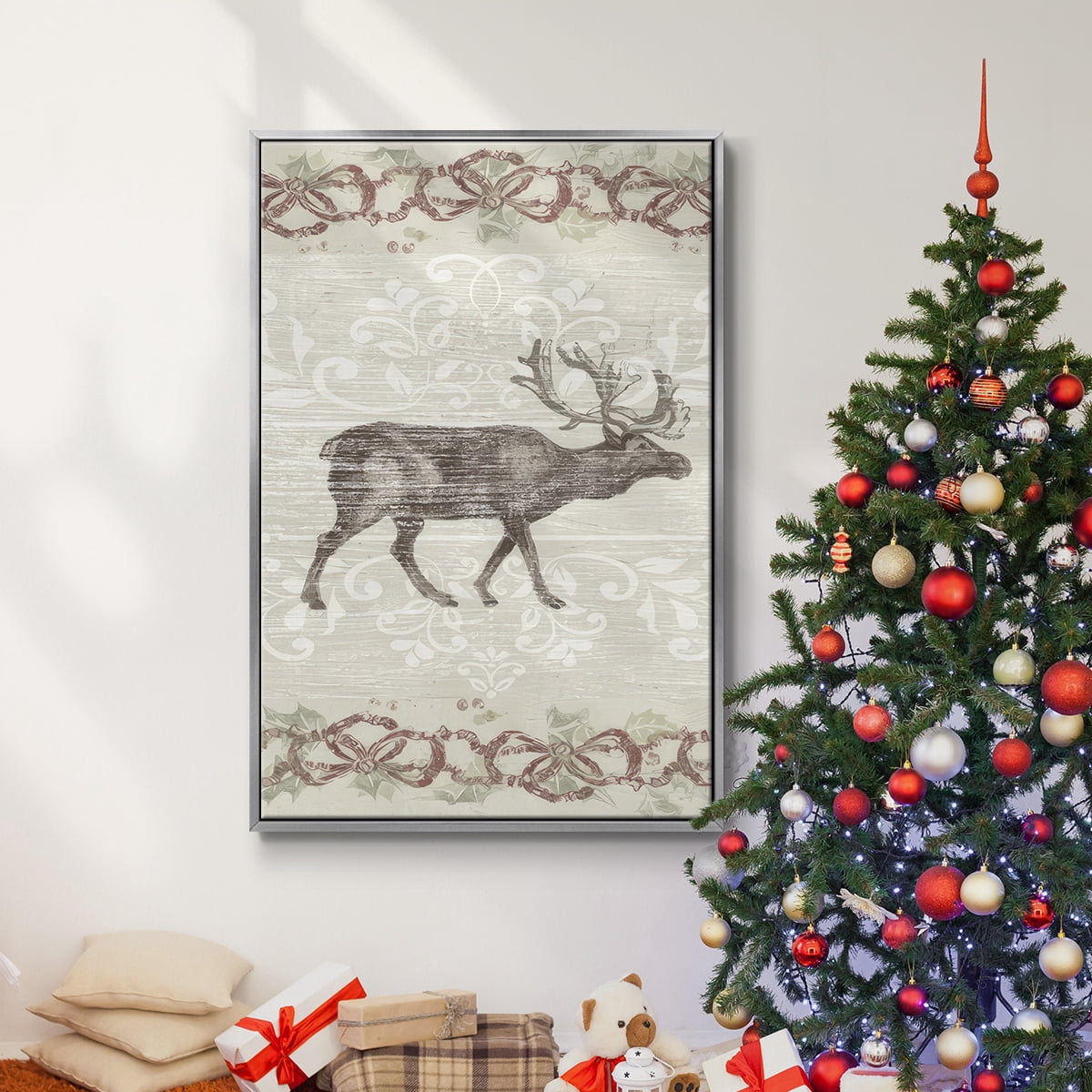 Cabin Christmas Collection B - Framed Gallery Wrapped Holiday Canvas - 17 x 25 - Silver Frame
