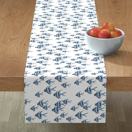 

Cotton Sateen Table Runner 108 - White Coral Reef Ocean Sea Life Fish Nautical Tropical School Print Custom Table Linens by Spoonflower