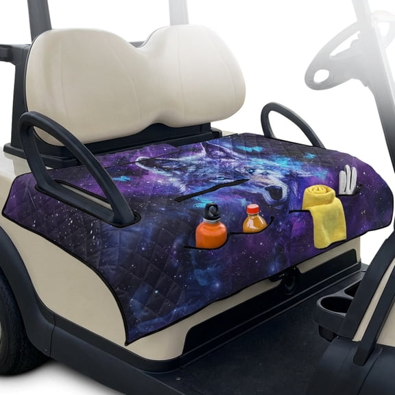 Whosucclay Wolves Pattern Golf Cart Seat Cover, 4 Convenient Pockets Folding Seat Covers for Club Car EZGO, Stain-Resistant 51.18 x 30.3 inches