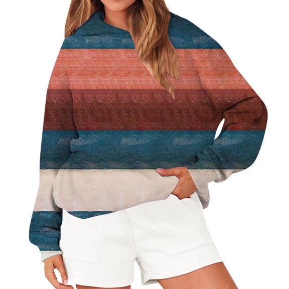 Bovemsi Sweatshirt for Women Women's Hooded Striped Retro Printed Fashionable Sportswear Long Sleeved Pullover Top Comfort Hoodie