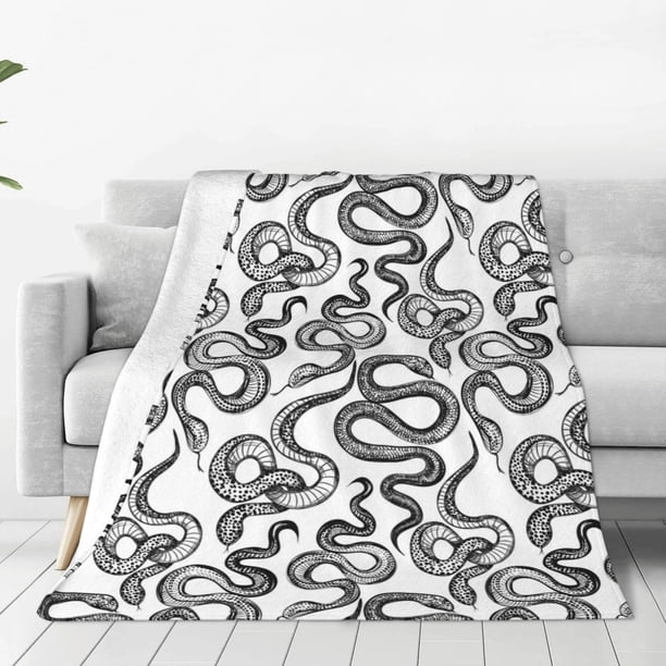 Balery Hand Drawn Snake Manta de Felpa Suave y Acogedora – Cobija de Franela Aterciopelada para Cama, Lavable y Cálida para Sofá, Mascotas, Transpirable-40"x30"