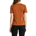 thumbnail image 3 of Allegra K Women's Casual Henley Shirts Pleated Round Neck Puff Sleeve Blouse Top, 3 of 6