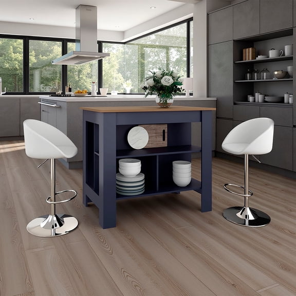 Tuhome Cala Kitchen Island Three Open Shelves in Multicolor